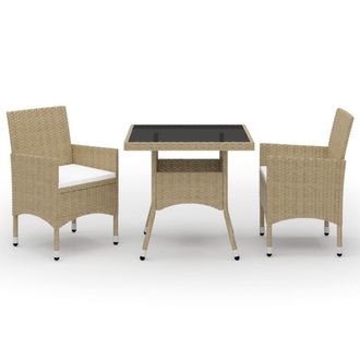 vidaXL Muebles De Jard&iacute;n 3 Piezas Rat&aacute;n Sint&eacute;tico Y Vidrio Beige Vidaxl
