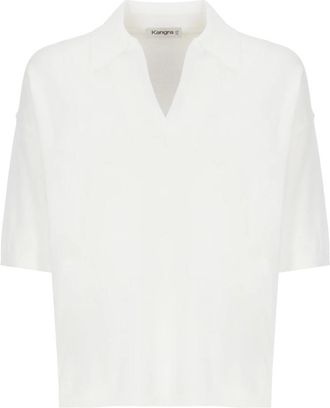KANGRA Polo shirt van volledig gebreide fijne katoen - Dames - Polos - Wit - XS - Katoen - Tops