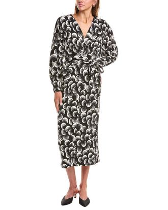 Diane Von F&uuml;rstenberg Zidane Tie Waist Wool-Blend Midi Dress