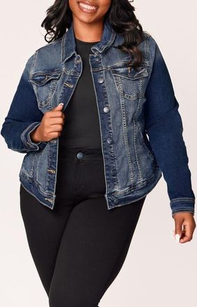 Slink Jeans Two-Tone Stretch Denim Trucker Jacket in Autumn at Nordstrom, Size 2X