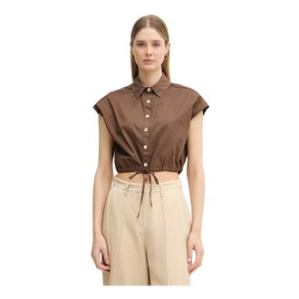 Gaud&igrave; Overhemden, Dames, Bruin, S, Katoen, Cropped Katoenen Shirt