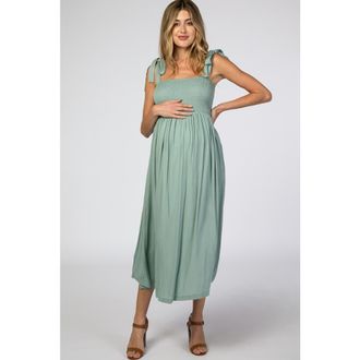 Pinkblush Smocked Tie Strap Midi Dress in Mint Green at Nordstrom, Size Large