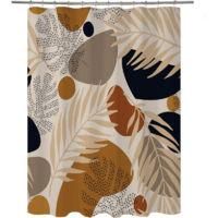 OEM Cortina De Ducha Estilo Boho De 180x180 Cm, Color Marr&oacute;n, Con Un Moderno Estampado Abstracto De Hojas De Palmera, Lavable. - Crezuo