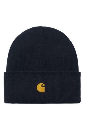 Carhartt Work in Progress Chase Beanie in Dark Navy /Gold at Nordstrom