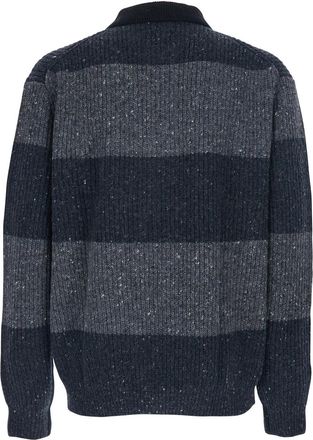 Dunst Mens Grey Polo Shirt With Striped Motif Wool Top