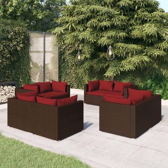vidaXL Set Sof&aacute;s De Jard&iacute;n 8 Piezas Y Cojines Rat&aacute;n Sint&eacute;tico Marr&oacute;n Vidaxl