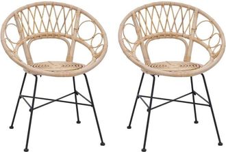 vidaXL Dining Chair 2 pcs Natural 65 x 55.5 x 81 cm Rattan and Iron vidaXL