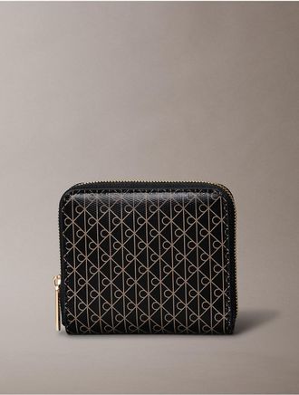 Calvin Klein Womens Allover Monogram Square Zip Wallet - Black