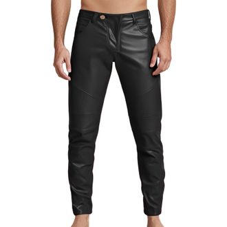 Generic 2025 Trousers Mens Leather Motorcycle Pant Real Hand Made Cowboy Style Cowhide Leather Pant (Black, 28)