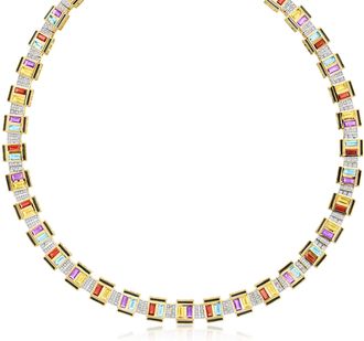Ross-Simons Multi-Gemstone Art Deco-Style Necklace With Black Enamel in 18kt Gold Over Sterling