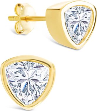 Sterling Forever Sterling Silver Trillion Cut Bezel Set Stud Earrings
