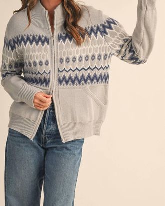 Merci Cozy Fair Isle Zip-Up Cardigan In Ash Grey