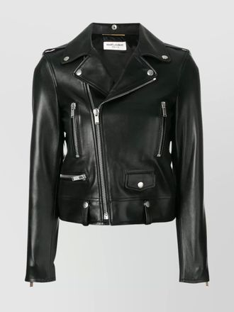 Saint Laurent leather cropped biker jacket