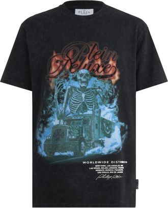 Philipp Plein Round Neck T-Shirt Skeleton Stones - Heren - T-shirts - Zwart - 4XL - Katoen - Tops
