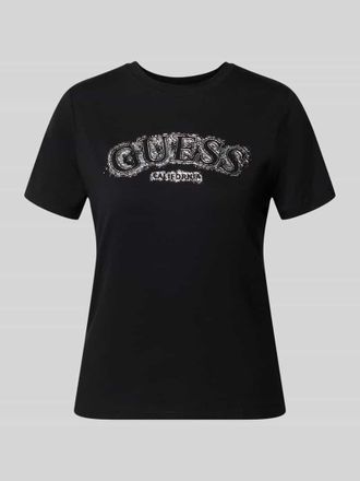 Guess T-Shirt aus Viskose-Elasthan-Mix mit Logo in Black, Gr&ouml;&szlig;e XL