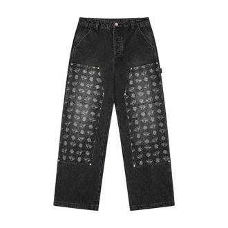 Billionaire Boys Club Straight Jeans, male, Black, Size: W28 Black Diamonds & Dollars Denim Carpenter Pants
