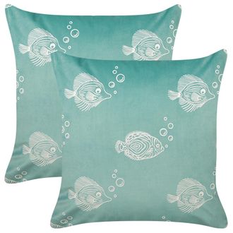 Beliani Beliani - Lote De 2 Cojines Decorativos De Terciopelo Con Motivo De Peces En Color Verde 45 X 45 Cm Solidago