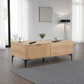 Seconique Miami 2 Drawer Coffee Table - Oak Effect / Black in Light Oak