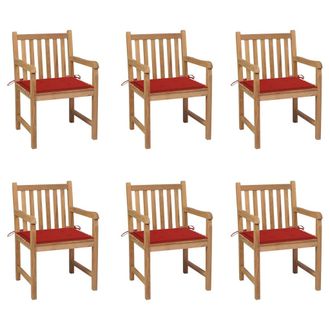 vidaXL Sillas De Jard&iacute;n 6 Uds Madera Maciza De Teca Cojines Rojo Vidaxl