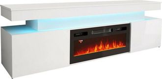 Mirjan24 Mobilier1 - Mobile porta tv Monfero 104, Bianco + Bianco lucido, Il numero di porte: 0, Numero di cassetti: 0, 190x59x41cm, led: Con