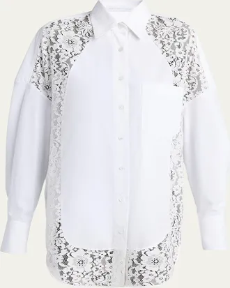 Stella McCartney Lace-Paneled Poplin Button-Down Shirt