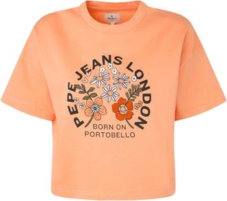 Pepe Jeans London Oranje Ofra T-shirt met Front Print - Dames - T-shirts - Oranje - L - Katoen - Tops