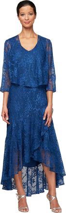 Alex Evenings Womens Tea Length Printed Chiffon Dress with Shawl Special Occasion, Royal, 10 (Pack of 2)