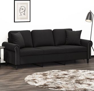vidaXL Vidaxl - Sof&aacute; De 3 Plazas Con Cojines Terciopelo Negro 180 Cm