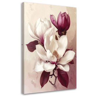 Feeby Impresi&oacute;n De Imagen Magnolia Blanca Con Hojas Burdeos En Un Estilo Rom&aacute;ntico 80x120