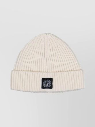 Stone Island ribbed wool beanie turn-up brim