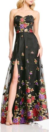 Dress The Population Imogen Floral Strapless Gown in Black Multi at Nordstrom, Size Xx-Small
