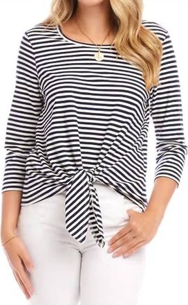 Karen Kane Three Quarter Sleeve Tie Front Top In Stripe