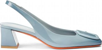 Santoni Womens Patent Leather Slingback Mid-Heel In Light Blue