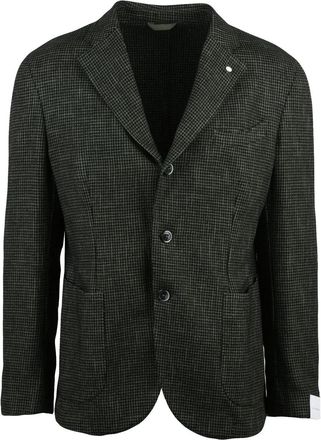 Lubiam Rounded Jacket with Suede Effect and Houndstooth Pattern