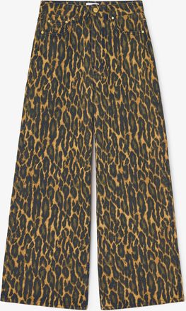 Ganni Green Leopard Baggy Jeans - Size 24W/33L Organic Cotton