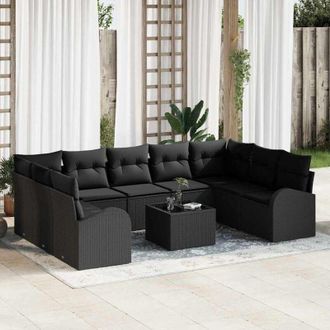 vidaXL Vidaxl - Conjunto De Sof&aacute; De Jard&iacute;n Con Coj&iacute;n 10 Pcs Negro Polirat&aacute;n