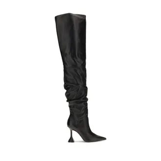 Amina Muaddi Black Calf Leather Bos Taurus Over The Womens Knee