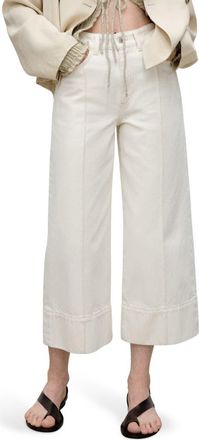 Mango Seamed Crop Wide Leg Jeans in Ecru at Nordstrom, Size 4
