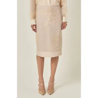 English Factory Beaded Floral Sheer Midi Skirt in Natural at Nordstrom, Size X-Small