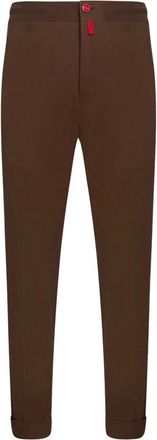 Kiton Bruine katoenen joggingbroek met trekkoord - Heren - Slim Fit Broeken - Bruin - W38 - Katoen - Broeken