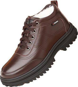 Generic Mens Winter Lace-Up Ankle Boots, Faux Leather, Fleece-Lined, Warm & Comfortable Work and Walking Shoes for Boyfriend,Brown,7.5 UK