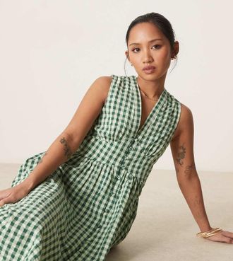 Nobody's Child Starlight - Vestito con gonna al polpaccio senza maniche verde a quadretti