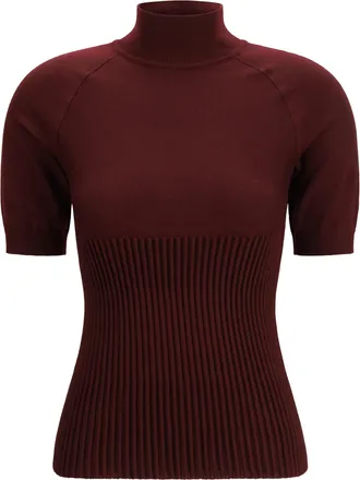 Alaia Womens Rib Wool Top Burgundy Tops