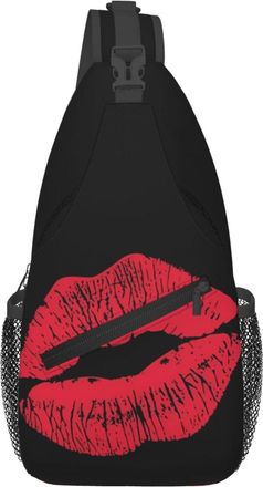 Generic Hot Red Nice Lips Kissing Shoulder Bag Adjustable Sling Bag With Zipper Backpack For Traveling Outdoors Shopping