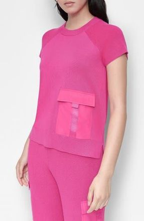 DKNY Satin Pocket Short Sleeve Sweater in Wild Berry at Nordstrom Rack, Size Xx-Small