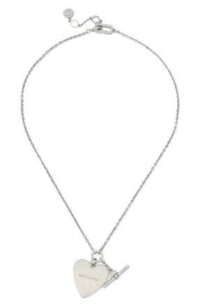 AllSaints Heart Charm Chain Link Necklace in Warm Silver at Nordstrom
