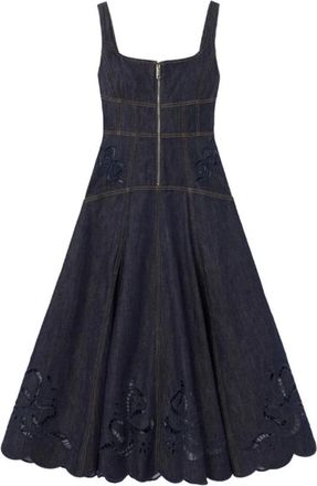 Self Portrait Denim Bow Embroidered Midi Jurk - Dames - Casual kleedjes - Blauw - XS - Denim - Kleedjes