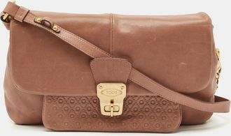 Tod's Tods Old Rose Leather Turnlock Flap Shoulder Bag