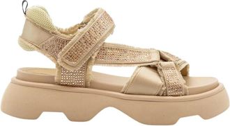 Jeannot Tj 522F Satijnen Sandalen met Rafels - Dames - Sandalen - Beige - 37 EU - Satijn - Schoenen