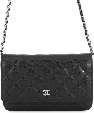 Chanel Matelasse Black Grained Calfskin Chain/Shoulder Wallet (Pre-Owned)
